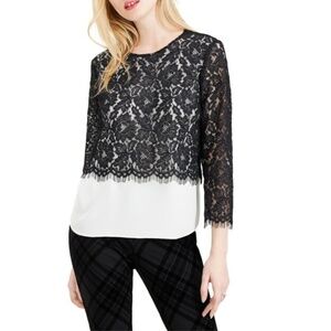 Maison Jules Black Lace Overlay Top